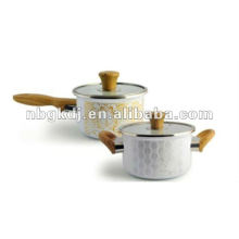 enamelware sets with bakelite handle and glass lid